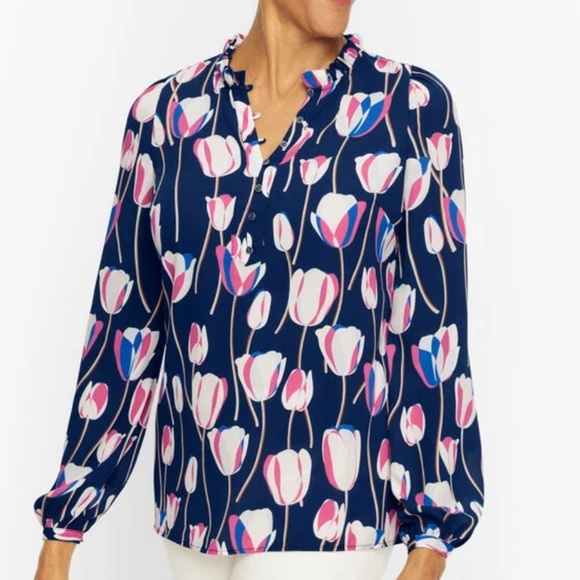 Talbots ruffle trim popover with tulip pattern throughout size 2X - Picture 12 of 12